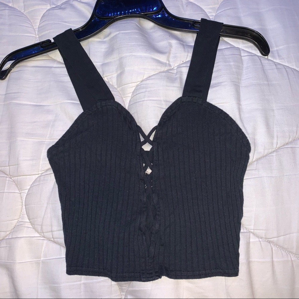 Silence + noise black crop laced top
